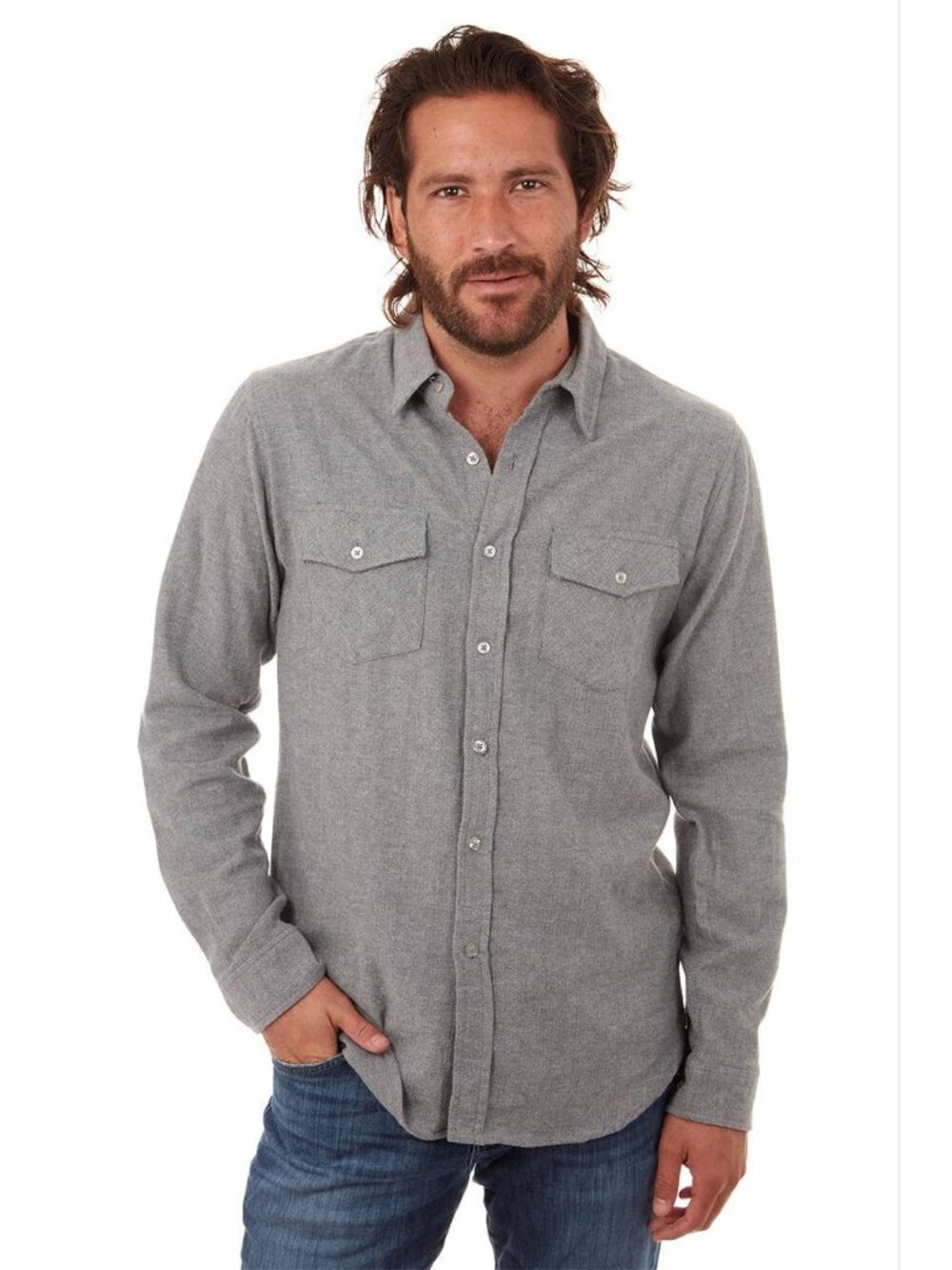 PX Grey Flannel Herringbone Long Sleeve Button Up Shirt/2702